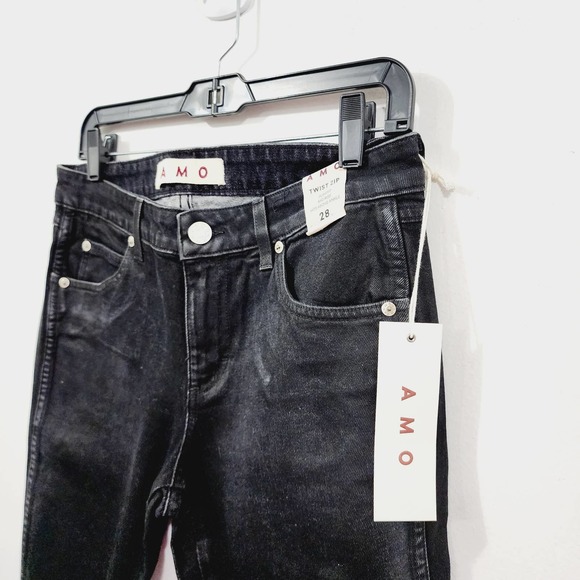 AMO Twist Zip Slim Fit Mid-Rise Ankle Jeans NEW Size 28 in Jett Wash - Picture 6 of 14